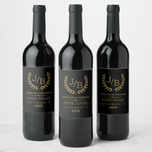 Gold Laurel Wijn Krans Monogram Wijn Label Etiket