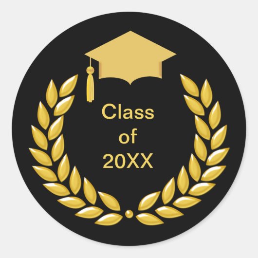 Gold Laurel Wreath Class of 20XX Afstuderen Ronde Sticker (Voorkant)