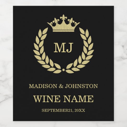 Gold Laurel Wreath & Crown Wijn Etiket (Enkel label)