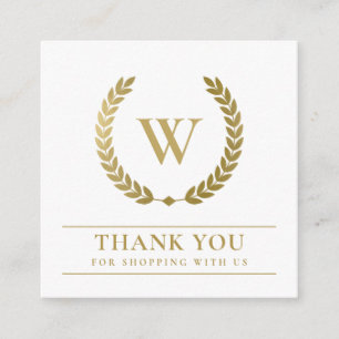 GOLD LAUREL WREATH INITIAAL LOGO BUSINESS DANK U VIERKANTE VISITEKAARTJE