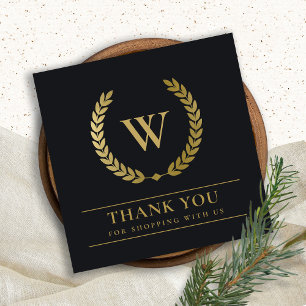 GOLD LAUREL WREATH INITIAAL LOGO BUSINESS DANK U VIERKANTE VISITEKAARTJE