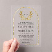 Gold Laurel Wreath Leaves Wedding Acryl Uitnodigingen (Insitu (Draagbaar))