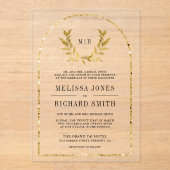 Gold Laurel Wreath Leaves Wedding Acryl Uitnodigingen (Voorkant)