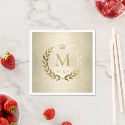 Gold Laurel Wreath Monogram Initiaal Afstuderen Servet (Insitu)