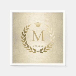 Gold Laurel Wreath Monogram Initiaal Afstuderen Servet