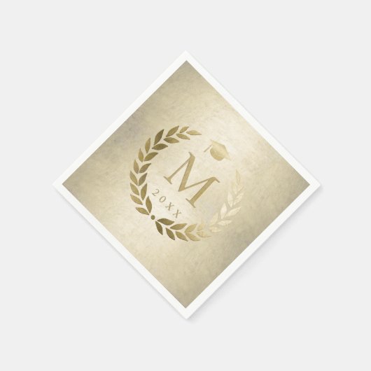 Gold Laurel Wreath Monogram Initiaal Afstuderen Servet (Hoek)