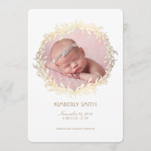 Gold Laurel Wreath White Newborn Baby Foto geboort Aankondiging