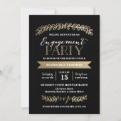 Gold Laurels Black Engagement Party - Uitnodiging (Voorkant)