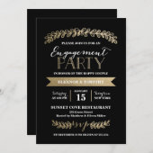 Gold Laurels Black Engagement Party - Uitnodiging (Voorkant / Achterkant)