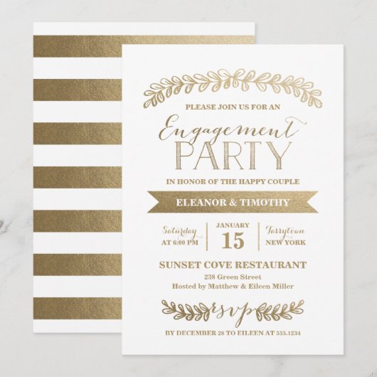 Gold Laurels Engagement Party - Uitnodiging (Voorkant / Achterkant)