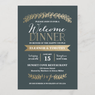 Gold Laurels Slate Weddenschap Welkomstfeest Kaart