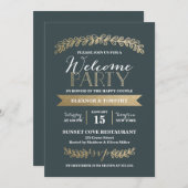 Gold Laurels Slate Wedding Welcome Party Uitnodige Kaart (Voorkant / Achterkant)