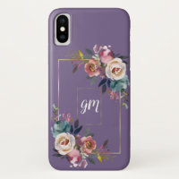 Gold Lavender Dusty Blue Pink Floral Monogram