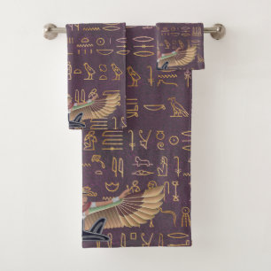 Gold Lavender Egyptian Princess Hieroglyphs Bad Handdoek