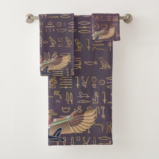 Gold Lavender Egyptian Princess Hieroglyphs Bad Handdoek (Insitu)