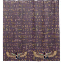 Gold Lavender Egyptian Princess Hieroglyphs Douchegordijn