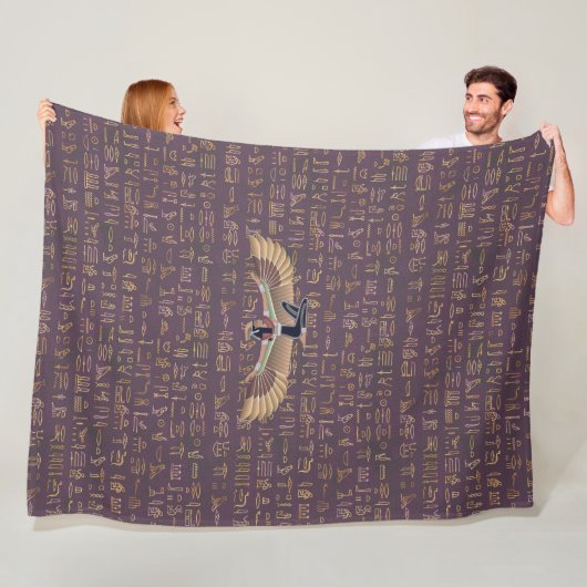 Gold Lavender Egyptian Princess Hieroglyphs Fleece Deken (In situ)