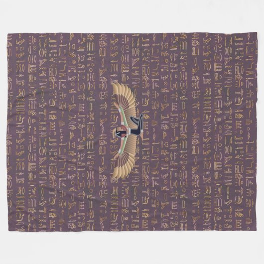 Gold Lavender Egyptian Princess Hieroglyphs Fleece Deken (Voorkant (Horizontaal))