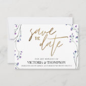 Gold Lavender Floral Rustic Wedding Save The Date (Voorkant)