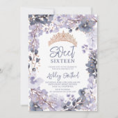 Gold lavender floral tiara princess Sweet 16 Kaart (Voorkant)