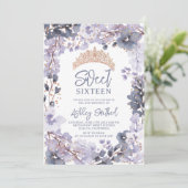 Gold lavender floral tiara princess Sweet 16 Kaart (Staand voorkant)