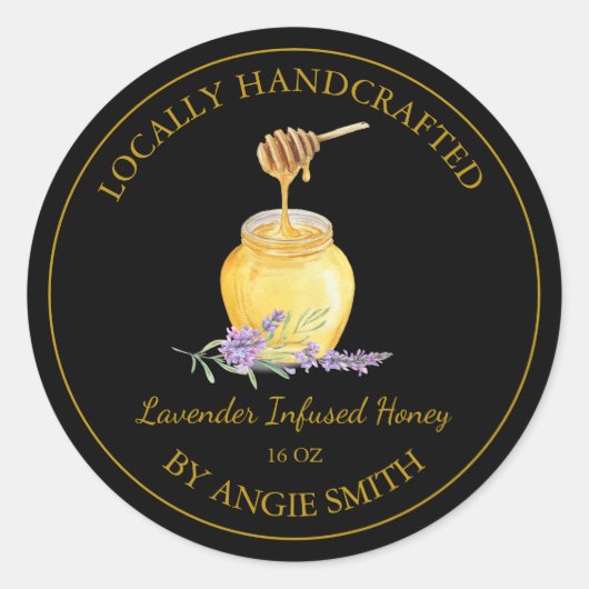 Gold Lavender Infused Honey Label | Black (Voorkant)