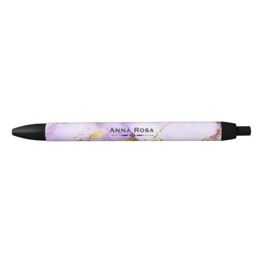 * Gold Lavender Marble Chic Popular Zwarte Inkt Pen (Voorkant)