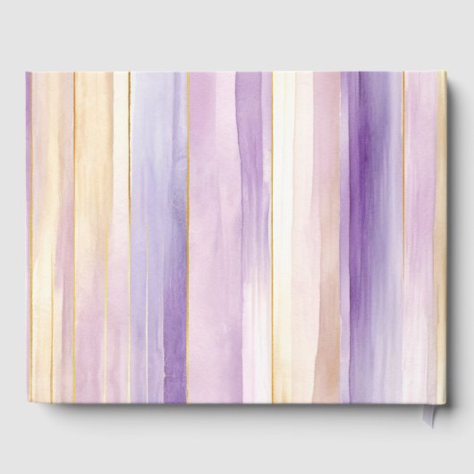 Gold Lavender Purple Stripes Wedding Gastenboek (Achterkant)