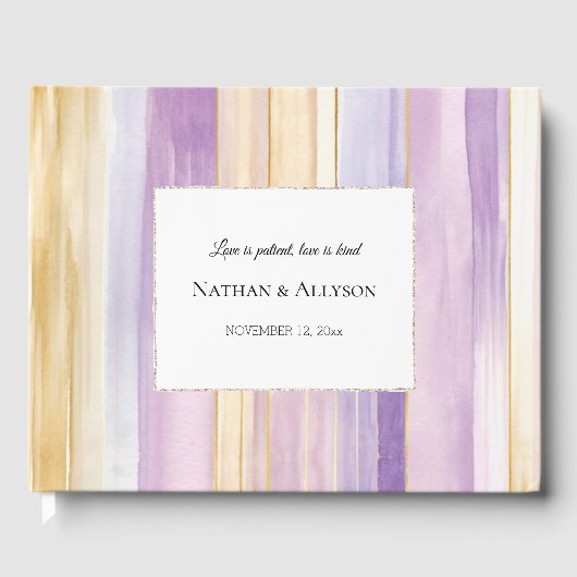 Gold Lavender Purple Stripes Wedding Gastenboek (Voorkant)