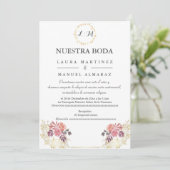 Gold Lavenderblush Floral Wedding Spain Kaart (Staand voorkant)