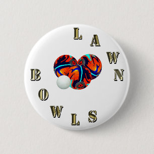 Gold Lawn Bowls Lettering and Bowls, Badge Ronde Button 5,7 Cm