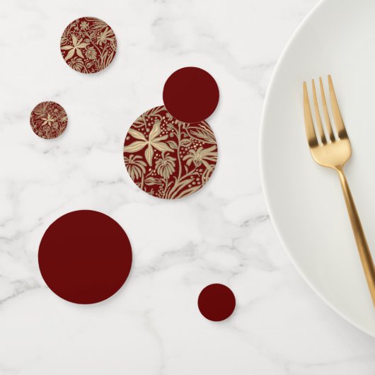 Gold Lazy Floral Pattern op Deep Red Confetti (Groep)