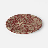 Gold Lazy Floral Pattern op Deep Red Papieren Bordje (Gekanteld)