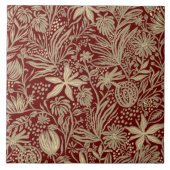 Gold Lazy Floral Pattern op Deep Red Tegeltje (Voorkant)