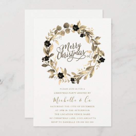 Gold Lead Wreate Kantoor Family Kerstparty Kaart (Voorkant / Achterkant)