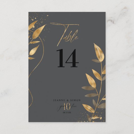 Gold Leaf 10th Anniversary Table Number ID1169 Kaart (Achterkant)