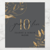Gold Leaf 10th Anniversary Years of Love ID1169 Wijn Etiket (Enkel label)