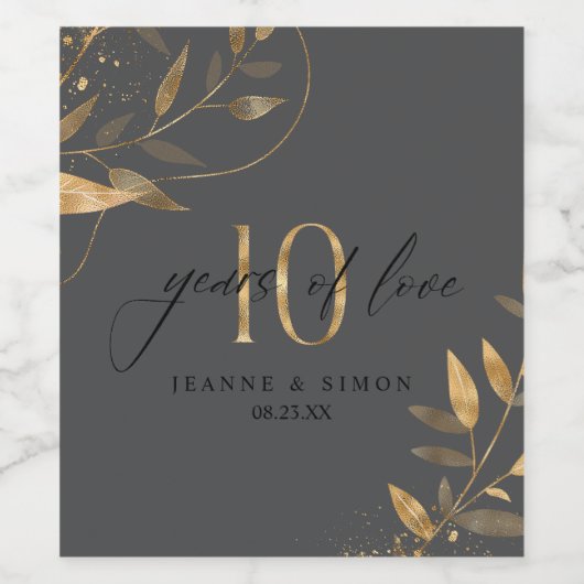 Gold Leaf 10th Anniversary Years of Love ID1169 Wijn Etiket (Enkel label)