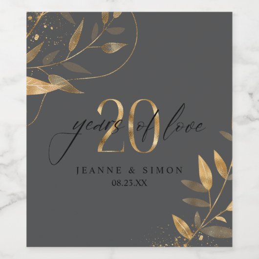 Gold Leaf 20th Anniversary Years of Love ID1169 Wijn Etiket (Enkel label)