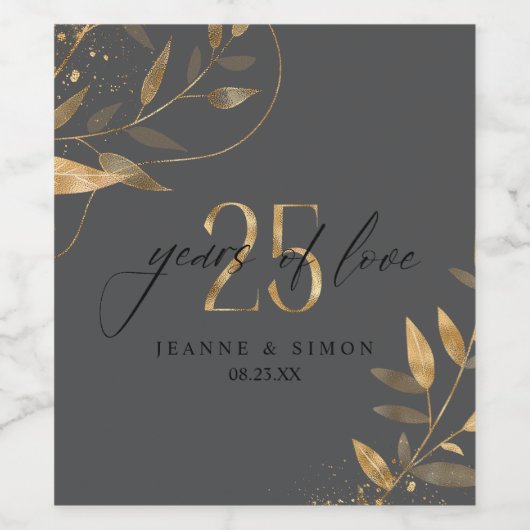 Gold Leaf 25th Anniversary Years of Love ID1169 Wijn Etiket (Enkel label)