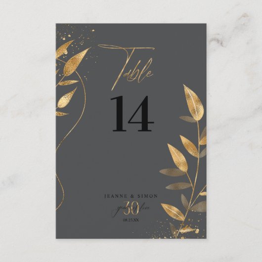Gold Leaf 30th Anniversary Table Number ID1169 Kaart (Voorkant)