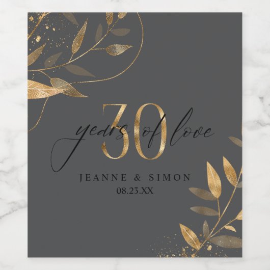 Gold Leaf 30th Anniversary Years of Love ID1169 Wijn Etiket (Enkel label)