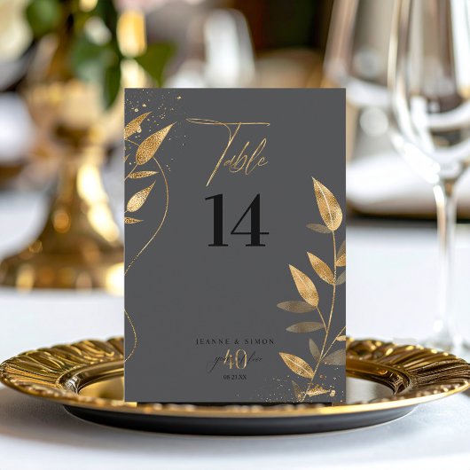 Gold Leaf 40th Anniversary Table Number ID1169 Kaart