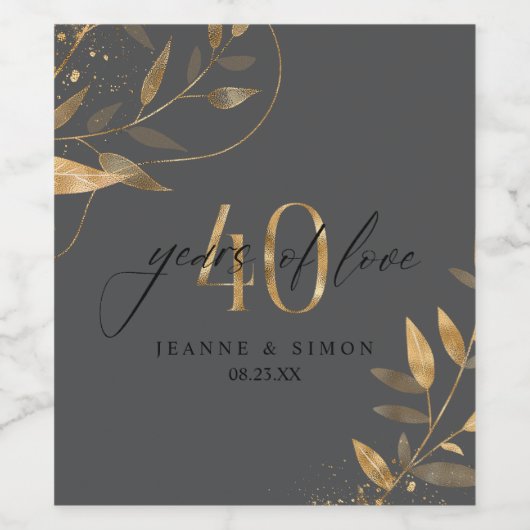 Gold Leaf 40th Anniversary Years of Love ID1169 Wijn Etiket (Enkel label)