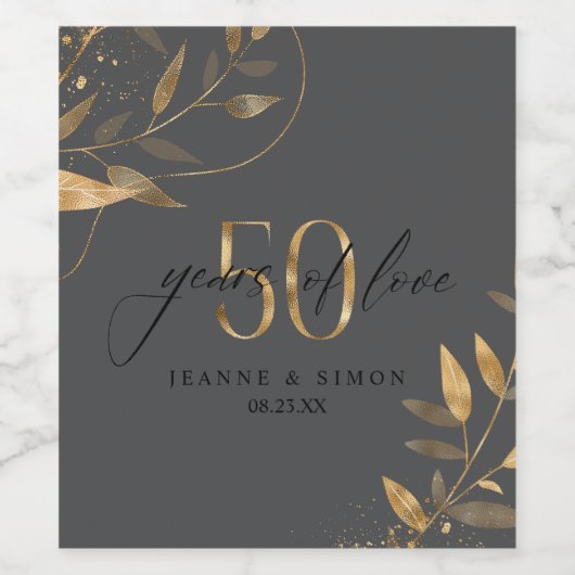 Gold Leaf 50th Anniversary Years of Love ID1169 Wijn Etiket (Enkel label)