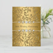 Gold Leaf 50th Wedding Jubileum Invite Kaart (Staand voorkant)