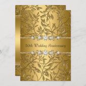 Gold Leaf 50th Wedding Jubileum Invite Kaart (Voorkant / Achterkant)