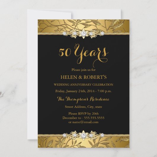 Gold Leaf 50th Wedding Jubileum Invite Kaart (Voorkant)