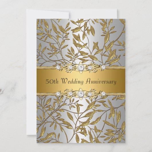 Gold Leaf 50th Wedding Jubileum Invite Kaart (Voorkant)