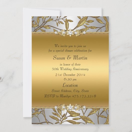 Gold Leaf 50th Wedding Jubileum Invite Kaart (Achterkant)
